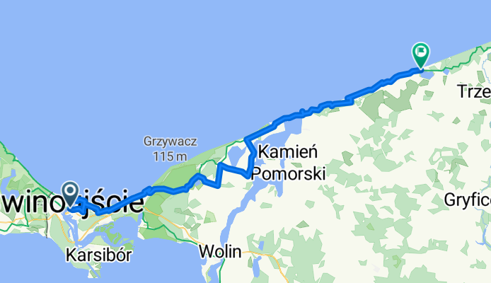 Świnoujście do Aleja Bursztynowa 8, Niechorze