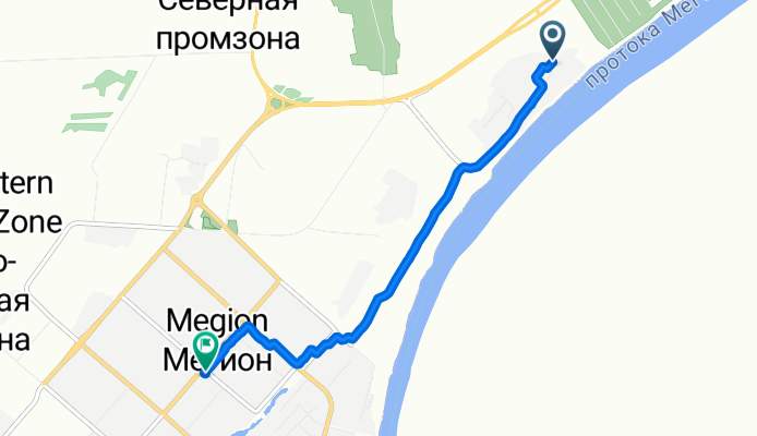 От улица Пионерская 33, Мегион до улица Нефтяников 19, Мегион