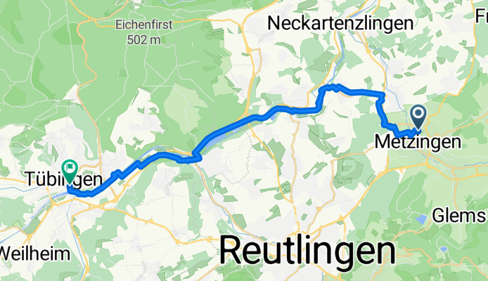 Hans-Sachs-Weg 2, Metzingen nach Wilhelmstraße 1, Tübingen