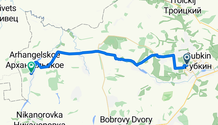 От улица Космонавтов, Губкин до Unnamed Road, Архангельское