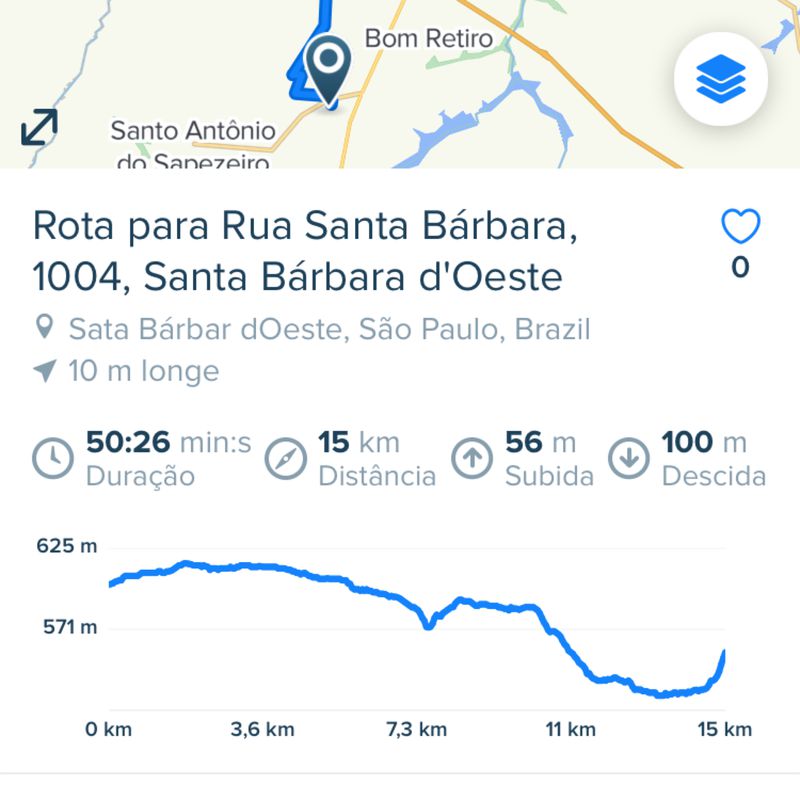 Rota para Rua Santa Bárbara, 1004, Santa Bárbara d'Oeste