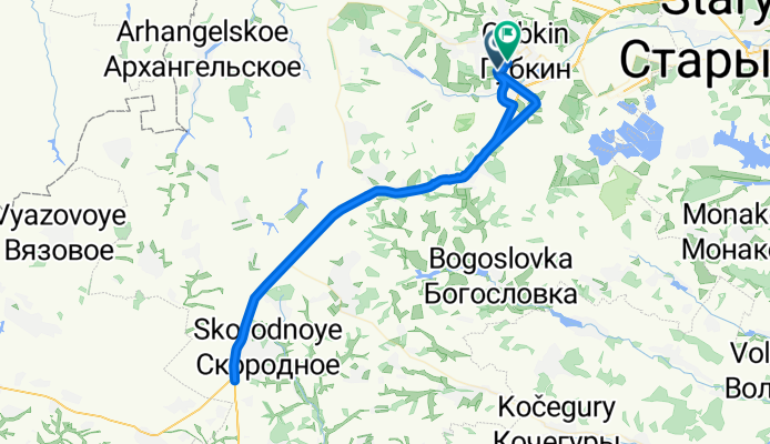 От Севастопольская улица Д.117, Губкин до улица Космонавтов 3, Губкин