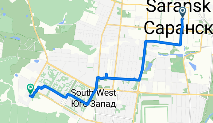 От улица Богдана Хмельницкого, 33, Саранск до Фридриха Энгельса Улица, 17, Саранск