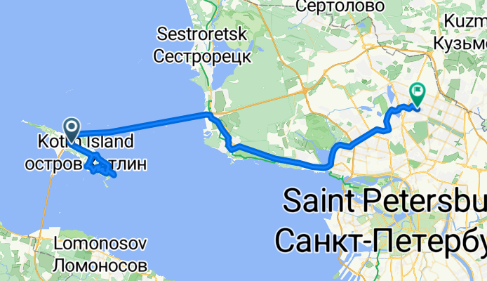 От Кронштадтское шоссе 34, Санкт-Петербург до проспект Художников 18 корпус 2, Санкт-Петербург