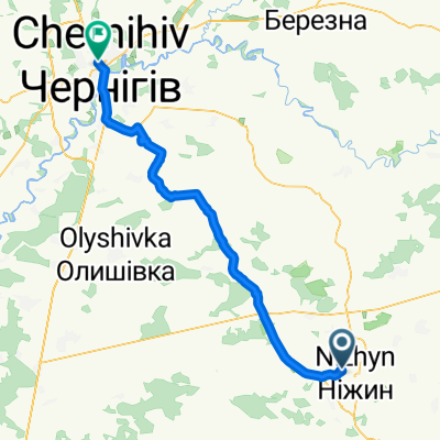 От вулиця Вадима Доброліжа 25, Ніжин до ул. Мартына Небабы, Чернігів