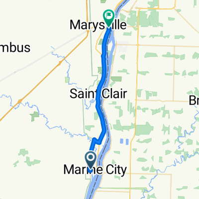 Route from 162–198 N Parker St, Marine City