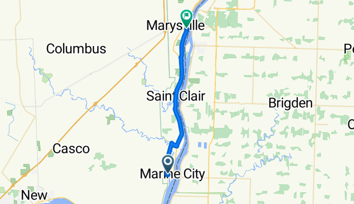 Route from 162–198 N Parker St, Marine City