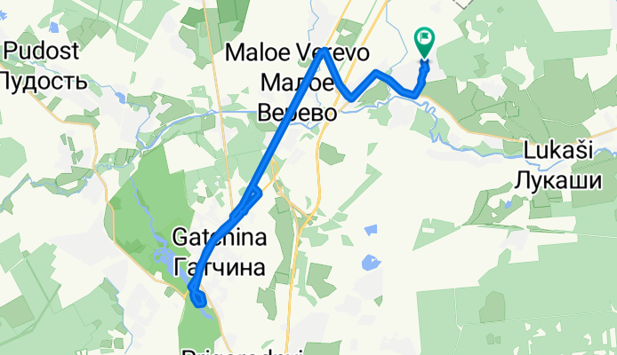 От улица Пушкина, 6, Веревское до улица Пушкина, 6, Веревское