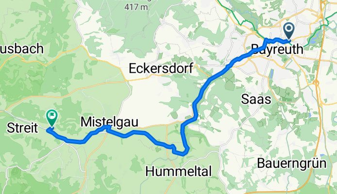 Rosestraße 4, Bayreuth nach Frankenhaag 12, Mistelgau