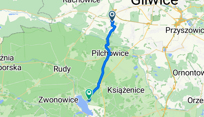 Brzozowa 10, Sosnicowice do Wiktora Poloczka 134A, Rybnik