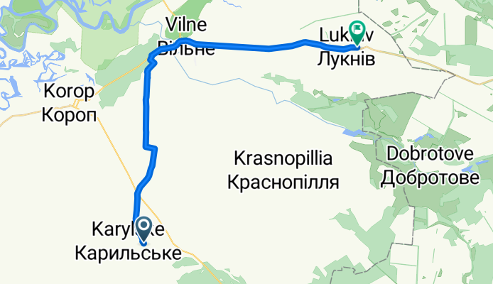От Unnamed Road, Карильське до Т2503, Лукнів