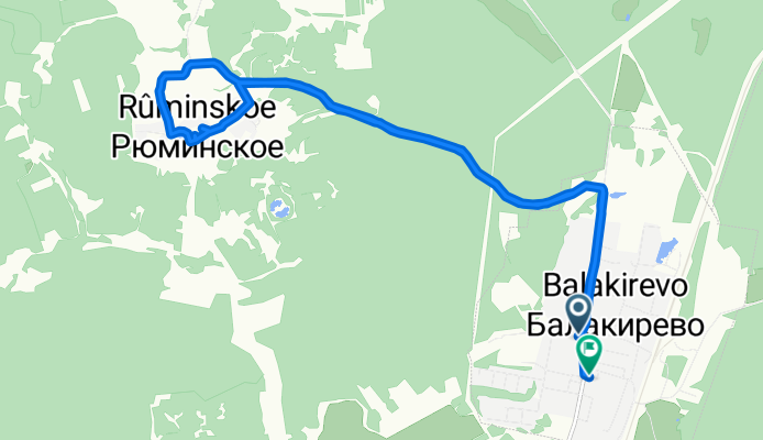 От Лесная улица 24, Балакирево до Школьная улица 15а, Балакирево