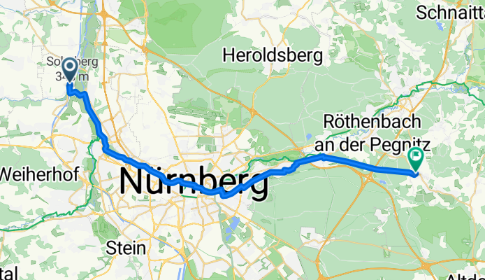 Peter-Hannweg-Straße 92, Fürth nach Diepersdorfer Hauptstraße 13, Leinburg