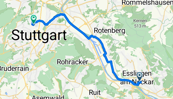 Küferstraße 24, Esslingen am Neckar nach Eduard-Pfeiffer-Straße 102, Stuttgart