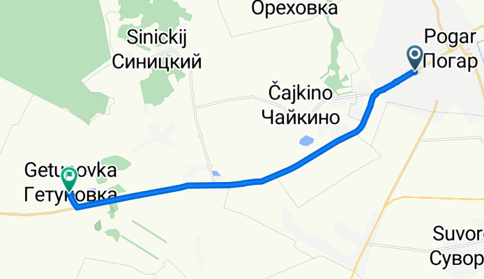 От Октябрьская улица 52, Погар до Unnamed Road, Гетуновское