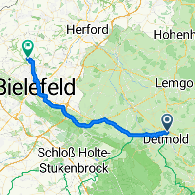 Grünstraße 20, Detmold nach Köckerwald 38, Bielefeld