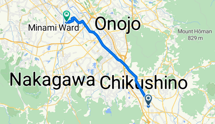 1-1, Kamikoga 1-Chōme, Chikushino to 14-8, Takaki 1-Chōme, Minami, Fukuoka