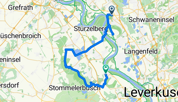 Benrather Schloßallee 104, Düsseldorf nach Hackenbroicher Straße 106–114, Köln