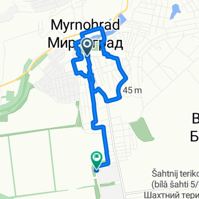 От вулиця Соборна 11А, Мирноград до вул. Тюлєніна, Мирноград