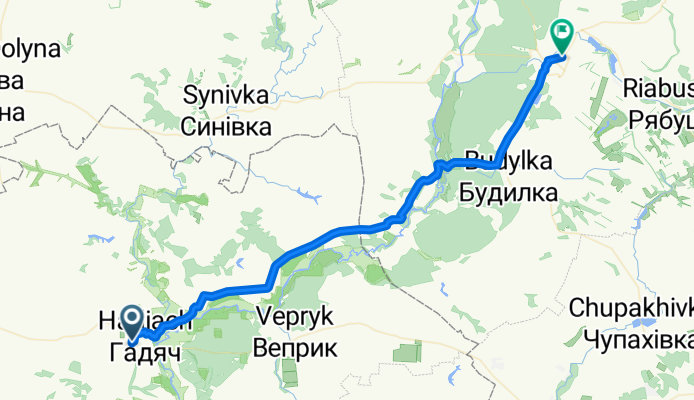 От вулиця Академіка Павлова 7, Гадяч до вулиця Спортивна 3, Лебедин