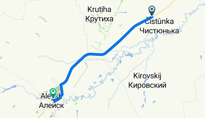 От A322, Чистюнька до Пролетарский переулок 57, Алейск
