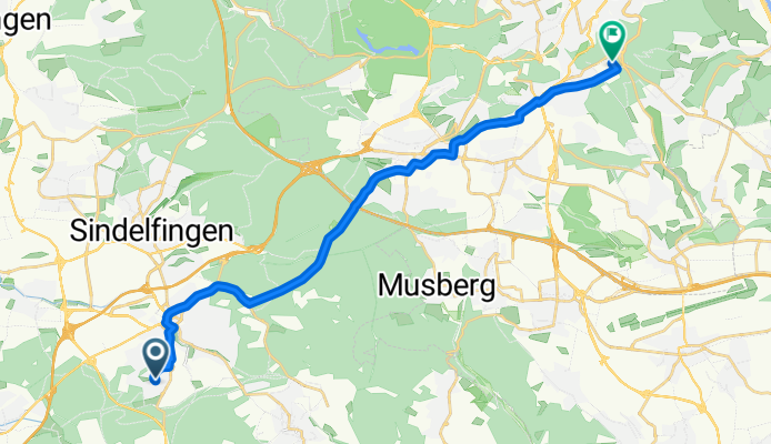 Freiburger Allee 55, Böblingen nach Guts-Muths-Weg 7, Stuttgart