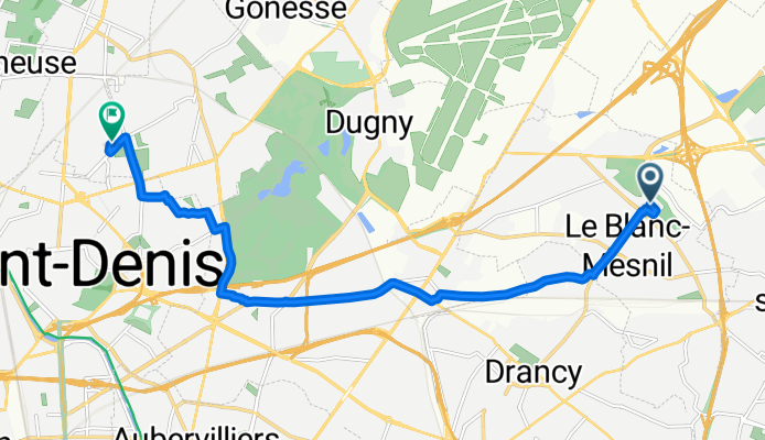 De 15 Avenue Charles de Gaulle, Le Blanc-Mesnil à 1–10 Place Jules Verne, Pierrefitte-sur-Seine