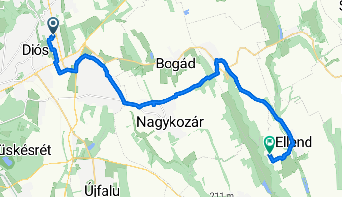 Route from Bocskai utca 11-15., Pécs