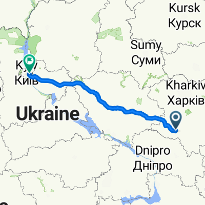От вулиця Південновокзальна 9, Сахновщина до вулиця Попудренка 50, Київ