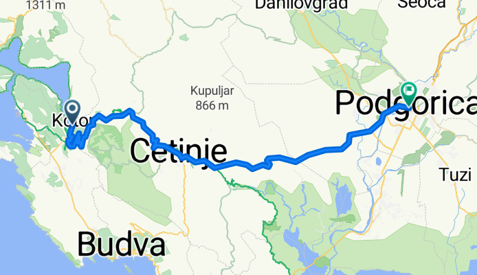 Route to Platz der Unabhängigkeit 1–7, Podgorica
