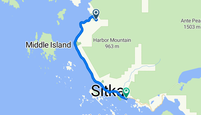 Route to 1410 Sawmill Creek Rd, Sitka