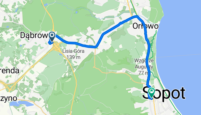 Oliwkowa 19, Gdynia do 1 Maja 5a, Sopot