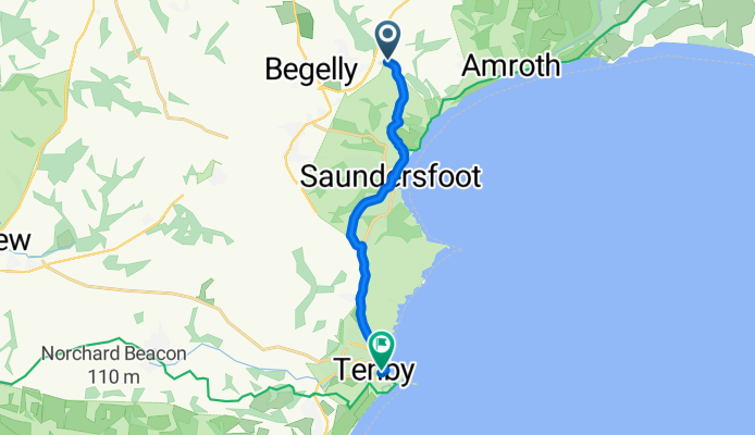 Route to 1 Warren St, Tenby