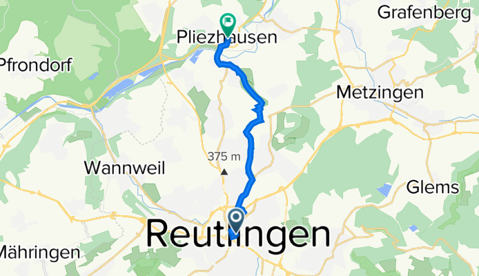 Hofstattstraße 16, Reutlingen nach Alte Steige, Pliezhausen