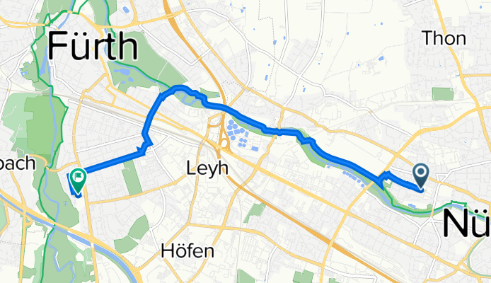 Krugstraße 32, Nürnberg nach Schwabacher Straße 224, Fürth