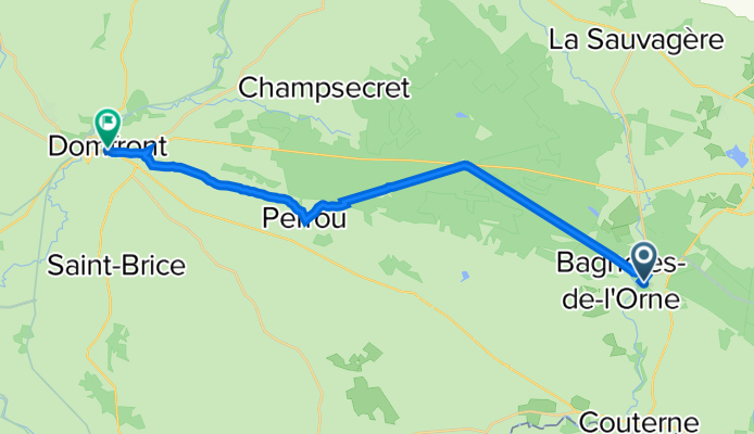 От Boulevard Lemeunier de la Raillère 26, Bagnoles de l'Orne Normandie до Le cerisier, Domfront en Poiraie