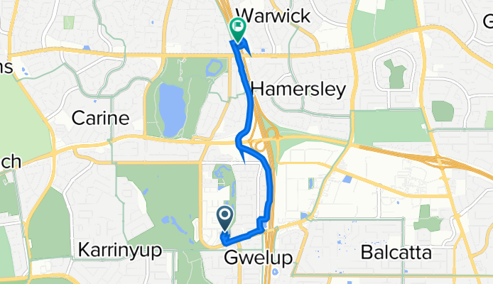 Route to Warwick Bus Stand, Duncraig