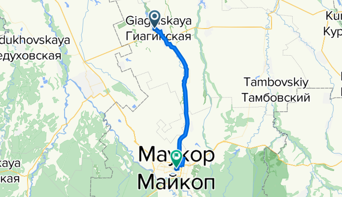 От улица Водная 59, Гиагинская до Краснооктябрьская улица 25, Майкоп