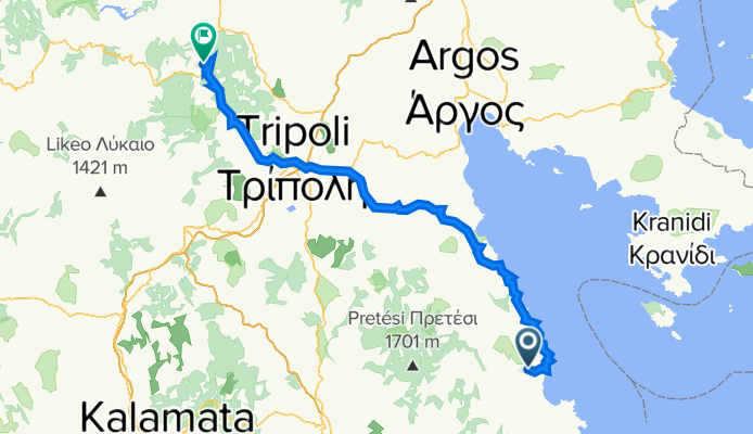 Leonidio - Tripoli - Vytina 126,7 km